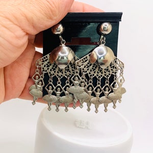 Vintage Silver Tone Ballerina Carousel Chandelier Screw Back Earrings
