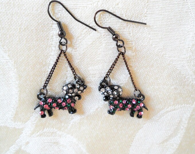Cute Dog Crystal Rhinestone Dangle Earrings