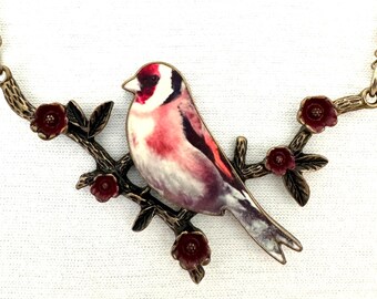 Bronze Tone Bird Floral Necklace