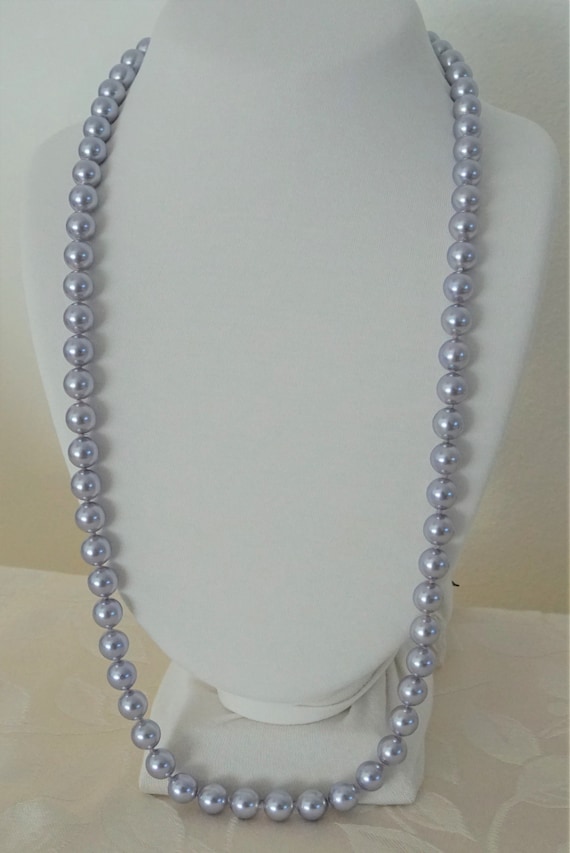 Joan Rivers Silver Gray Faux Pearl Hand Knotted N… - image 1