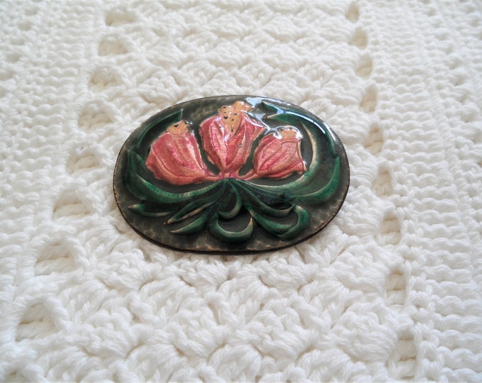 Gorgeous Glazed Enamel Flower Vintage Brooch Pin