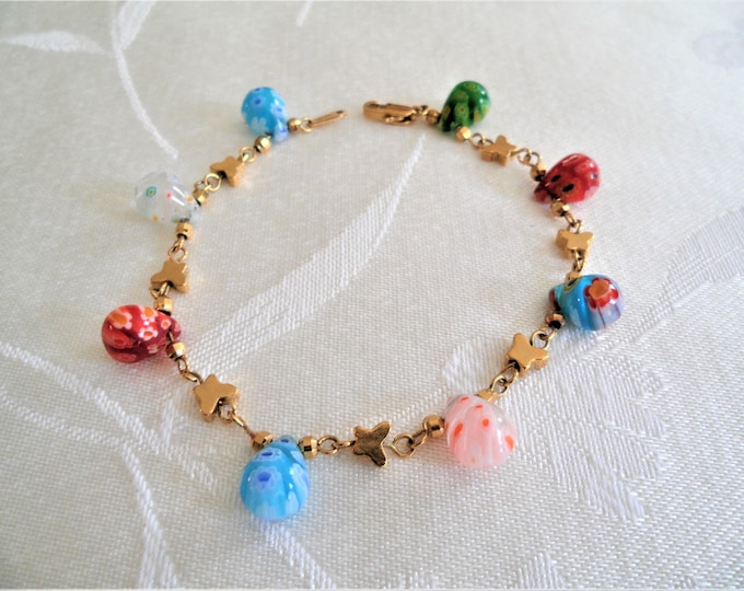 18KGP Vintage Millefiori Butterfly Bracelet