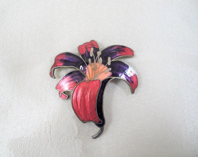 Vintage Purple /Rose Gold Cloisonne Lily Brooch