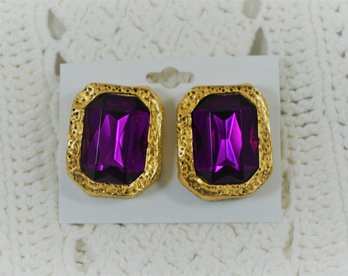 Signed Don Lin Purple Gold Tone Oval Shape Pierced Earrings