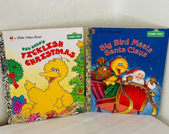 Big Bird’s Ticklish Christmas & Big Bird Meets Santa Claus A Little Golden Books Set of 2