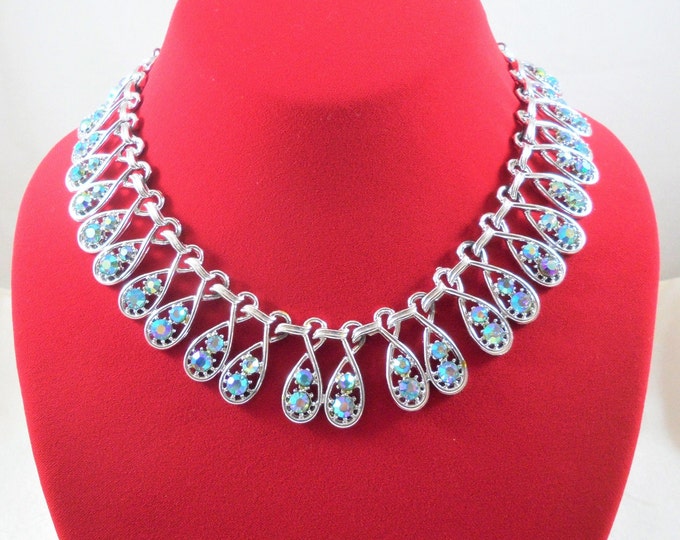 Art Aurora Borealis Rhinestone Parure Vintage Necklace