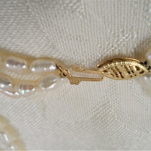Vintage shops Multi Strand 14K Rice Pearl Necklace