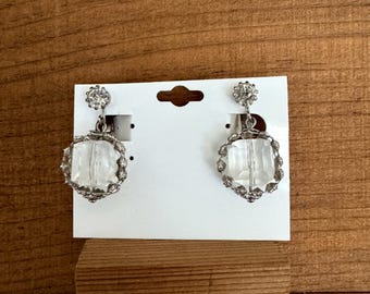 Vintage Celebrity Crystal Rhinestone Drop Clip On Earrings