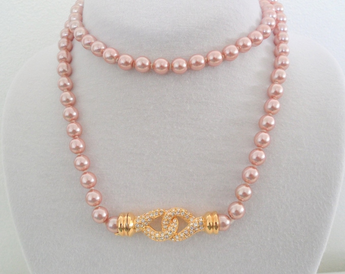 Nolan Miller Rose Gold Beaded & Clear Crystals Gold Tone Necklace