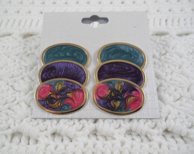Multi Color Enamel Gold Tone Circle Pierced Earrings