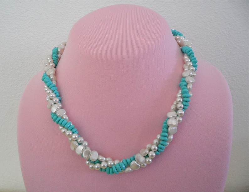 Elegant Faux PearTurquoise Vintage Necklace