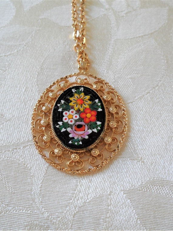 Gorgeous Multi Color Mosaic Floral Decorated Pend… - image 1