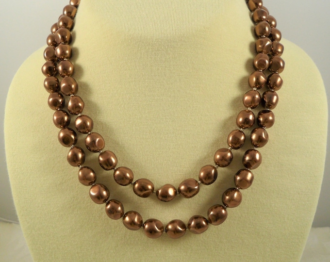 Elegant Brown Beaded Long Vintage Necklace