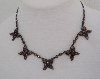 Sparkling Brown Austrian Crystals USA Butterfly Necklace