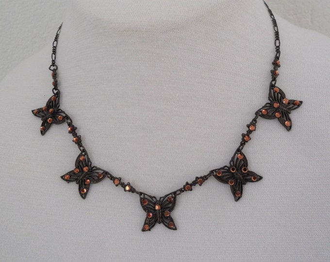 Sparkling Brown Austrian Crystals USA Butterfly Necklace
