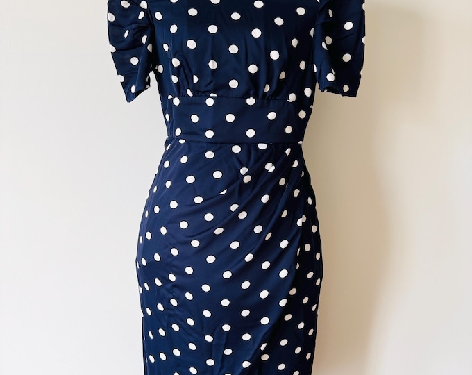 Dee Elly Mavy Blue Polka Dot Dress Size Medium