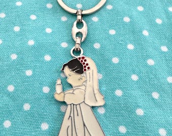 Enameled Girl Holy Communion Keychain