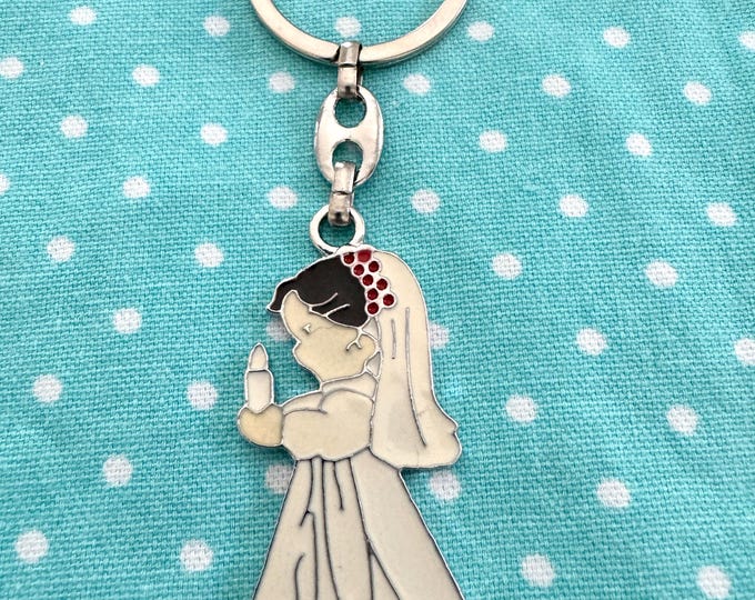Enameled Girl Holy Communion Keychain