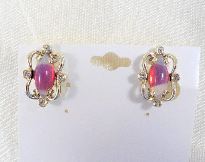Sarah Coventry Red Clear Rhinestones Silver Tone Clip On Earrings