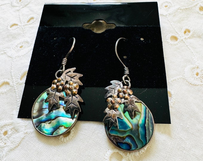 Signed Zealandia 925 Abalone Sterling Silver Dangle Earrings