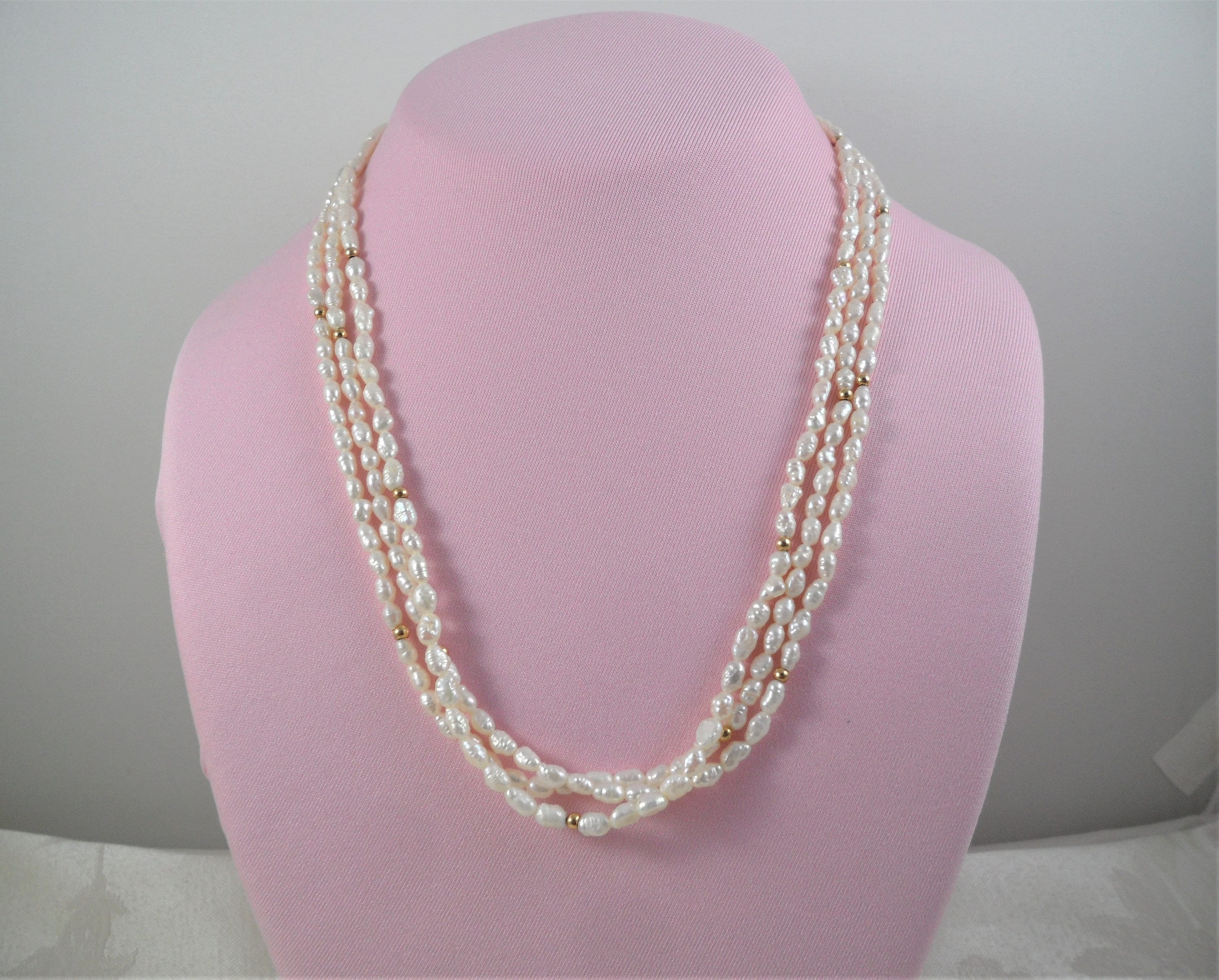 Vintage Multi Strand 14K Rice Pearl Necklace - Etsy