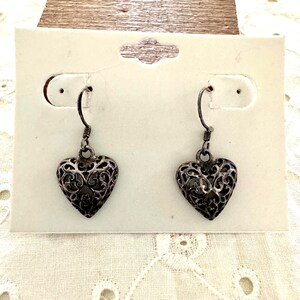 Vintage Silver Tone Heart Earrings