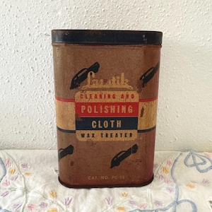 Vintage 1940&#39;s Las-Stik Automobile Car Wax Polishing Cloth Tin / Metal Can Empty