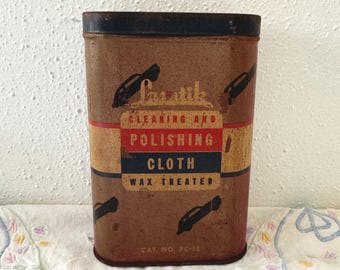 Vintage 1940's Las-Stik Automobile Car Wax Polishing Cloth Tin / Metal Can Empty