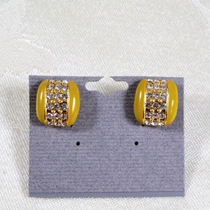 Green Olive Enamel Sparkling Clear Crystals Clip On Earrings
