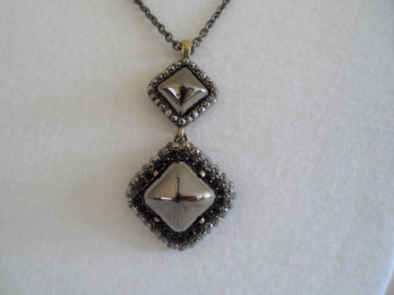Liz Claiborne 1976 Black Crystals Diamond Shape P… - image 2