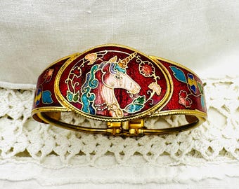 Vintage Rare Cloisonne Unicorn Cuff Cuff Bracelet