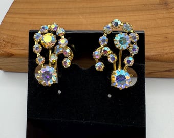 Made in Austria Sparking Aurora Borealis Clip On Earrings