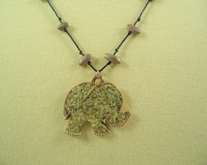 Signed Old Navy Elephant Pendant Knotted Necklace