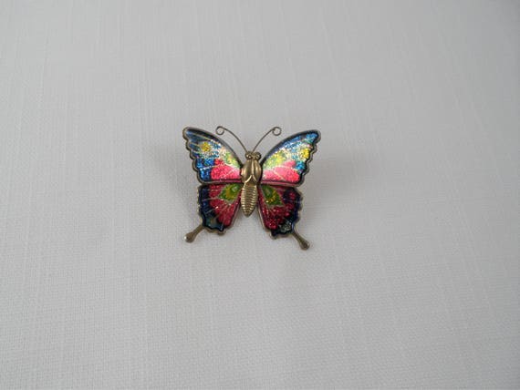 Brass Tone Butterfly Brooch Sparkled Glitter Mult… - image 4