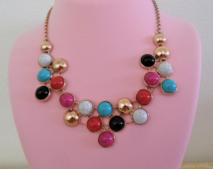 Multi Color Beads Gold Tone Necklace