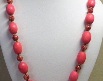 Joan Rivers Gold Plated Pink Wood & Marbled Glass Bead 28" Necklace