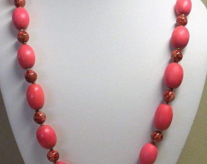 Joan Rivers Gold Plated Pink Wood & Marbled Glass Bead 28" Necklace