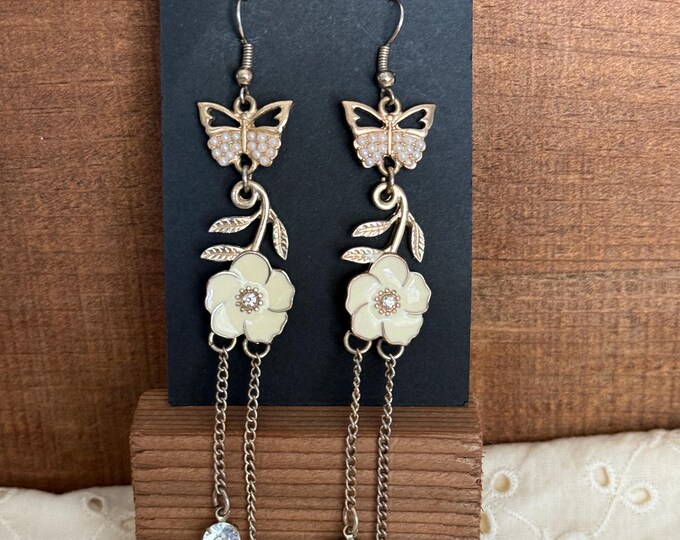 Vintage Dangle And Drop Butterfly Floral Long Earrings