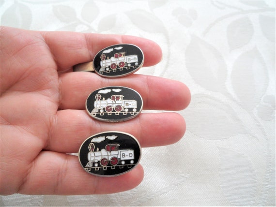 Vintage Oval Train Engine Enamel Mens Cufflinks/T… - image 3