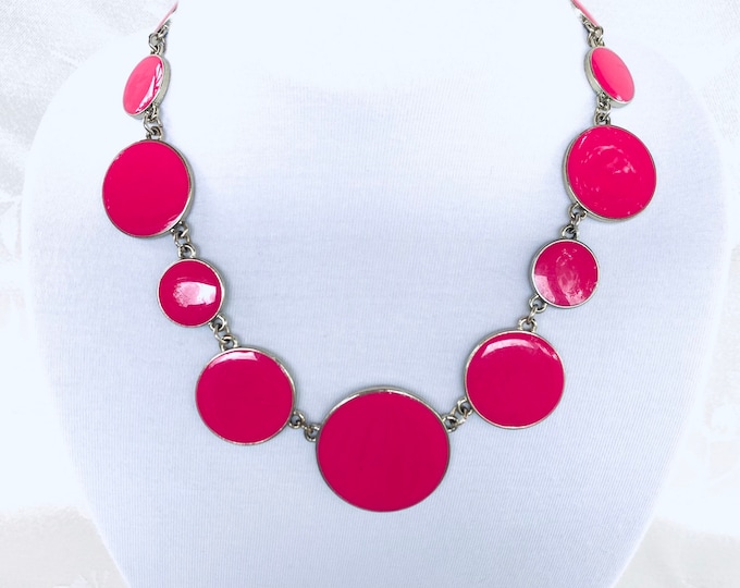 Signed C Fuchsia Enamel Link Necklace