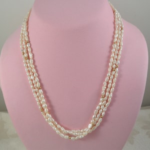 Vintage Multi Strand 14K Rice Pearl Necklace