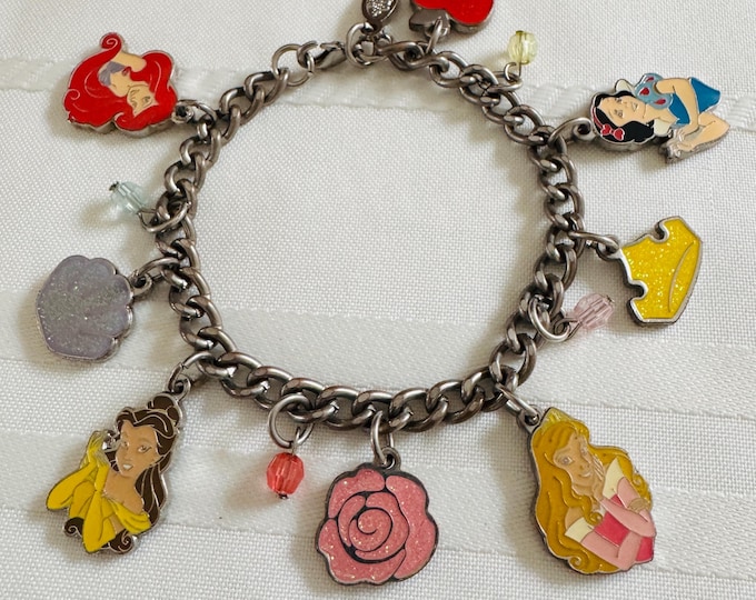 Disney Charms Bracelet Ariel Belle Aurora Snow White Vintage Bracelet