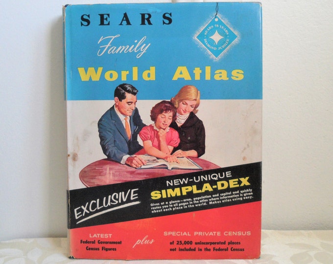 1961 Sears Family World Atlas Hardcover DJ Collectible