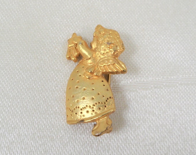 Gold Tone Angel Brooch Pin