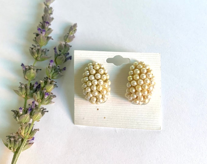 Napier Gold Tone Faux Pearls Pierced Earrings