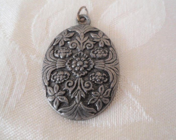 Vintage  Floral Design Pewter Pendant