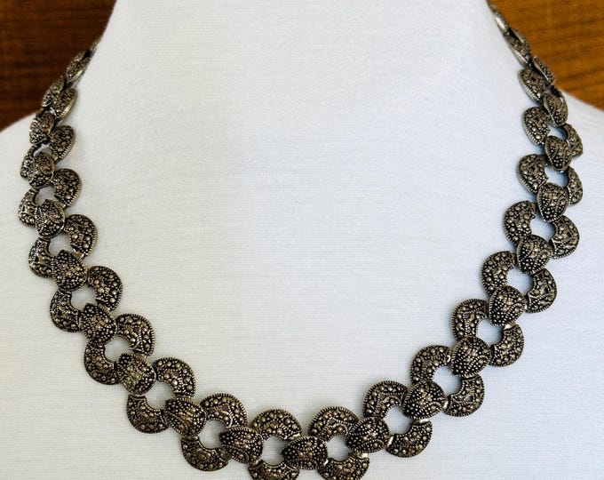Vintage Silver Tone Unique Choker Link Necklace