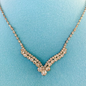 Rhinestone Vintage Choker Necklace with Prong Set Clear Rhinestones