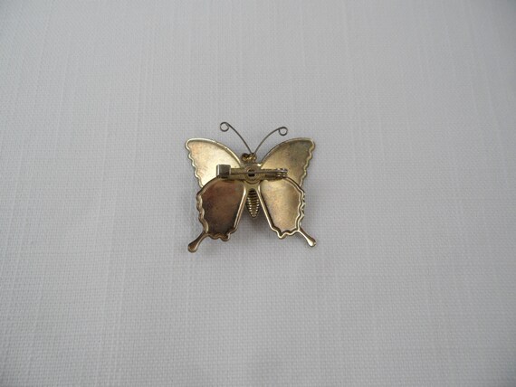 Brass Tone Butterfly Brooch Sparkled Glitter Mult… - image 3