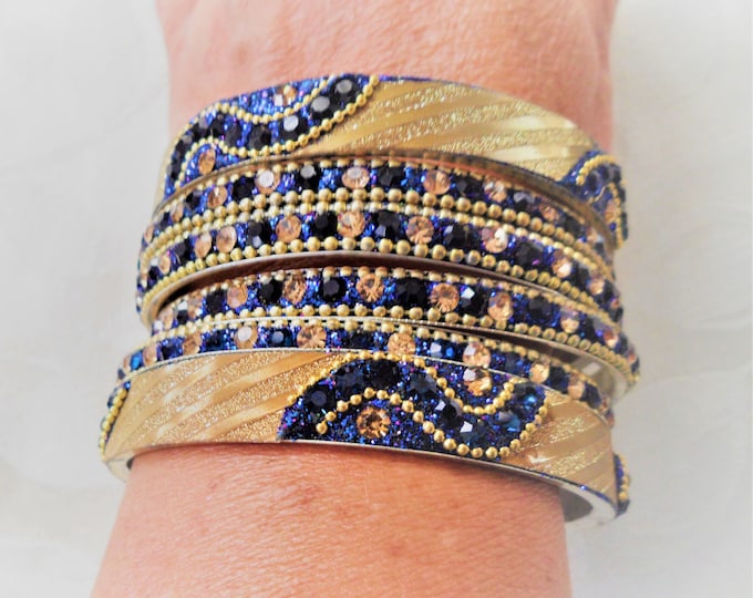 Gorgeous Sparkling Blue Beige Crystals Indian Bangles Set of 6